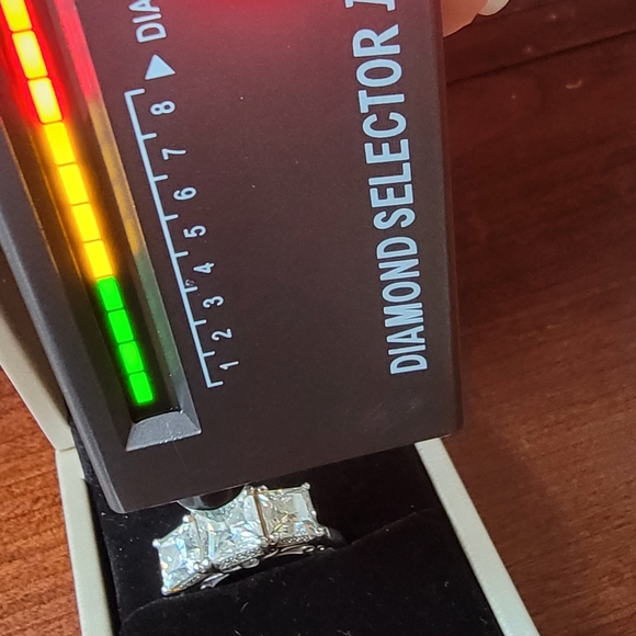 7 carat Three Stone Princess Cut Moissanite Wedding Engagement Ring and Band Set - Picture 7 of 7